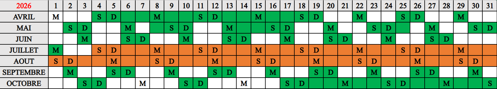 Calendrier d'ouverture 2026 Saint Nizier Aventure
